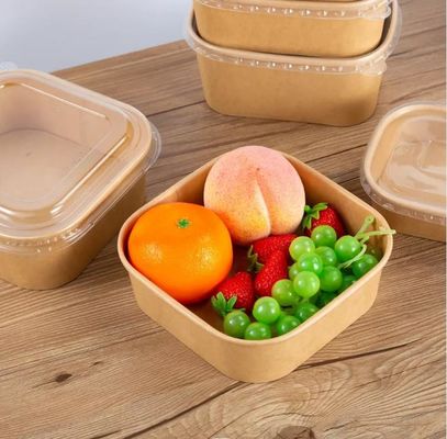 Square Take Away Food Packaging Paper Bowl Disposable Eco Friendly 750ml